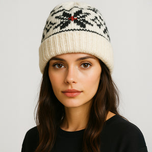 Snowflake Beanie Hat in Ivory