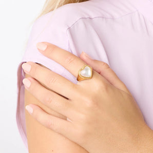 Heart Signet Ring in Pearl