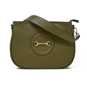 Leather Horsebit Handbag in Olive