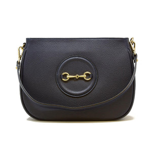 Leather Horsebit Handbag in Navy