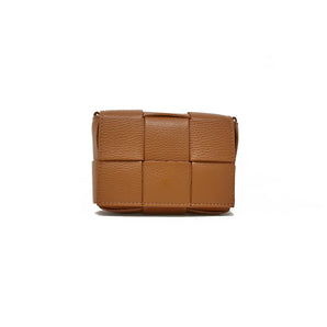 Leather Woven Bag in Camel