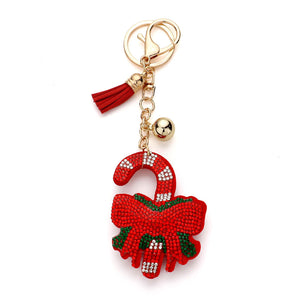 Bling Candy Cane Bow Keychain