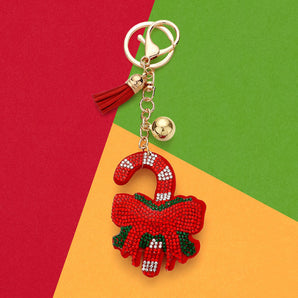 Bling Candy Cane Bow Keychain