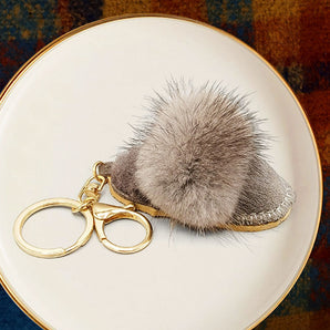 Fur Shoe Bag Charm in Grey
