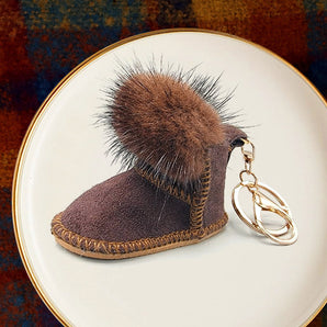 Fur Shoe Bag Charm in Brown