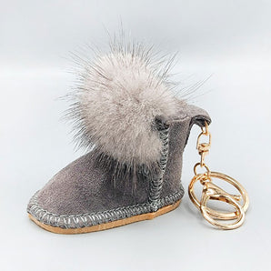 Fur Shoe Bag Charm in Gray