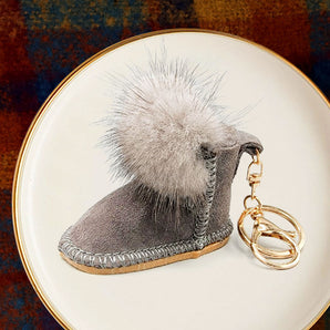 Fur Shoe Bag Charm in Gray
