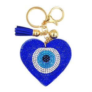 Bling Heart Evil Eye Keychain