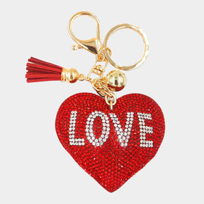 Bling Heart LOVE Keychain in Red