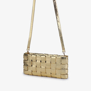 Lindy Woven Small Clutch in Hi Shine Metallic Platinum