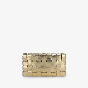 Lindy Woven Small Clutch in Hi Shine Metallic Platinum
