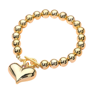 Puffy Heart Charm Ball Togle Bracelet