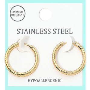 Water Resistant Textured Hoop Earring