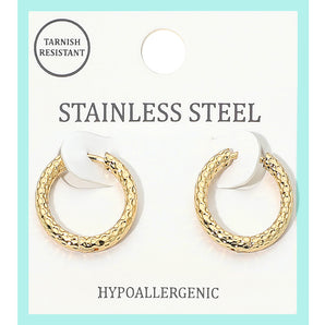 Water Resistant Small Hammered Hoop Earring