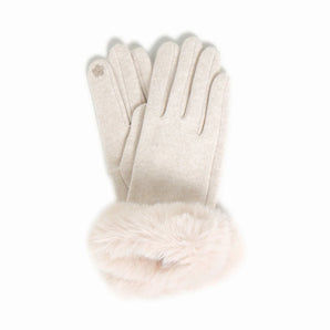 Faux Fur Cuffed Gloves in Ivory