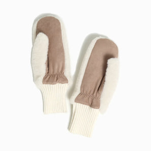 Faux Fur Knit Cuff Mittens in Ivory