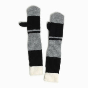 Color Block Knit Mittens in Black