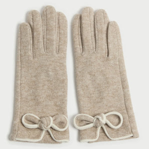 Piped Bow Trim Gloves in Beige