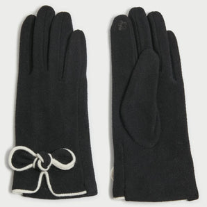 Piped Bow Trim Gloves in Black