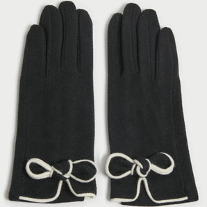 Piped Bow Trim Gloves in Black