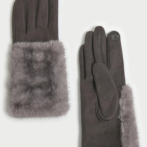 Fur Suede Gloves in Charcoal