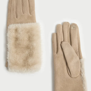 Fur Suede Gloves in Cream