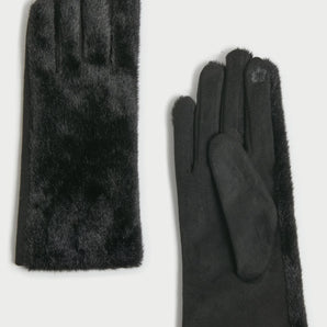 Faux Fur Suede Gloves in Black