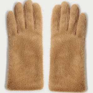 Faux Fur Suede Gloves in Camel