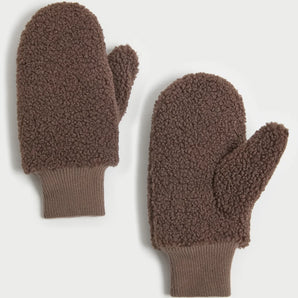 Boucle Teddy Mittens in Mocha