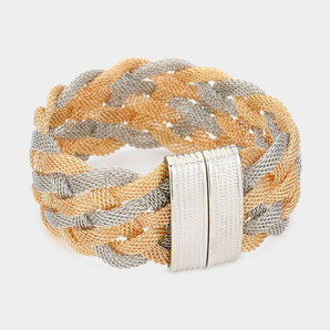 Braided Mesh Magnetic Bracelet in Mixed Metal