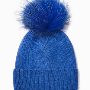 Knit Pom Pom Hat in Blue