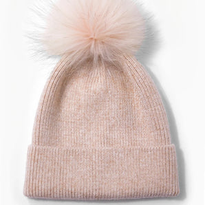 Knit Pom Pom Hat in Blush