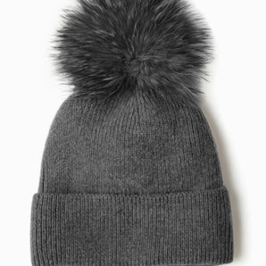 Knit Pom Pom Hat in Charcoal