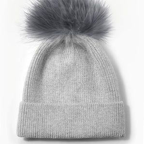 Knit Pom Pom Hat in Light Grey