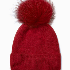 Knit Pom Pom Hat in Red