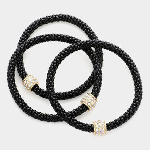 Crystal Metal Stretch Bracelet in Black
