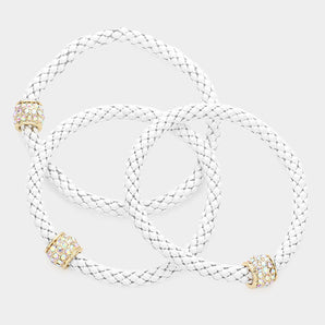 Crystal Metal Stretch Bracelet in White
