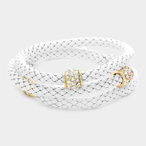 Crystal Metal Stretch Bracelet in White