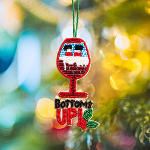 Bottoms Up Wine Seed Bead Ornament