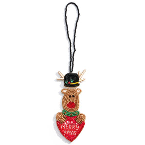 Merry Xmas Rudolph Seed Bead Ornament
