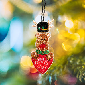 Merry Xmas Rudolph Seed Bead Ornament