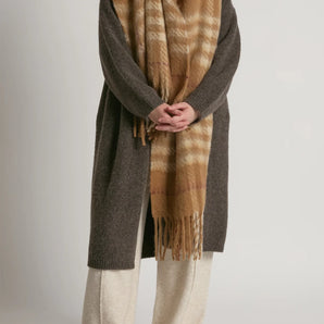 Tartan Check Scarf in Camel