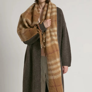 Tartan Check Scarf in Camel