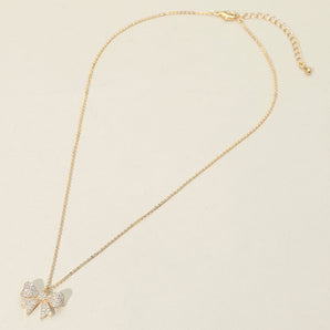 18k Gold Dipped Pave Bow Necklace