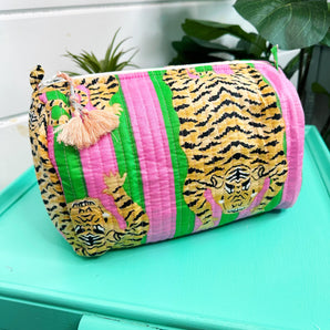 Cosmetic Bag in Tiger Pink/Green