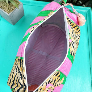 Cosmetic Bag in Tiger Pink/Green