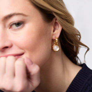 Rainbow Hoop & Charm Earring in Montana Blue