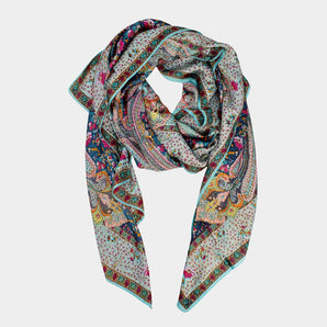 Abstract Satin Scarf in Blue