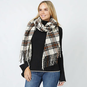 Plaid Shawl/Scarf in Ivory