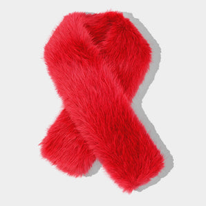 Faux Fur Fluffy Scarf in Red